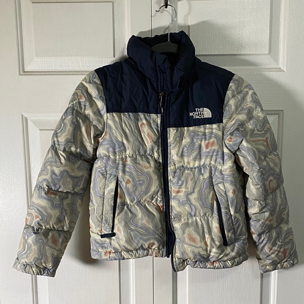 The North Face Kids' Navy and Cream Swirl Puffer Jacket